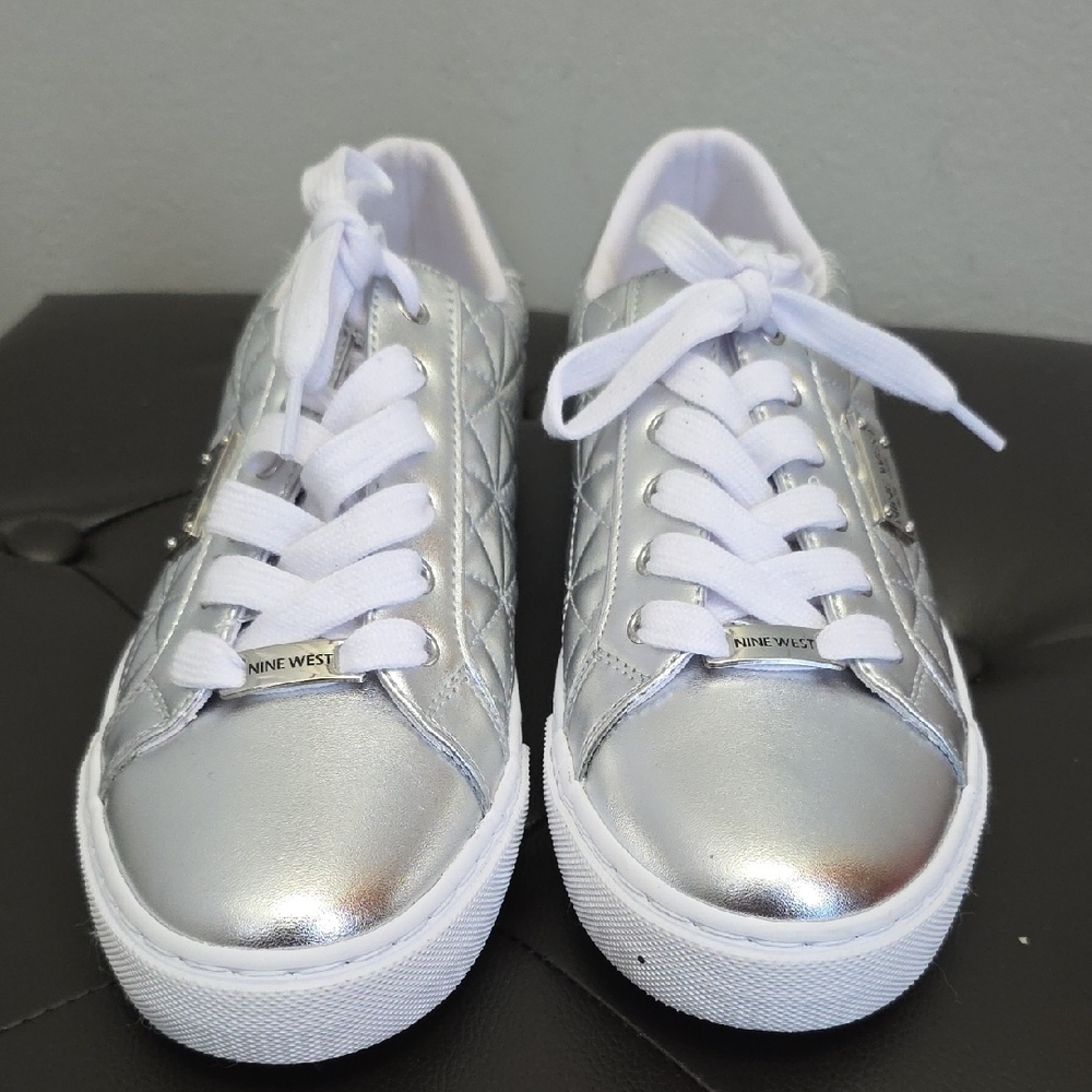 Nine West Silver Quilted Sneakers, Size 10, NWOT